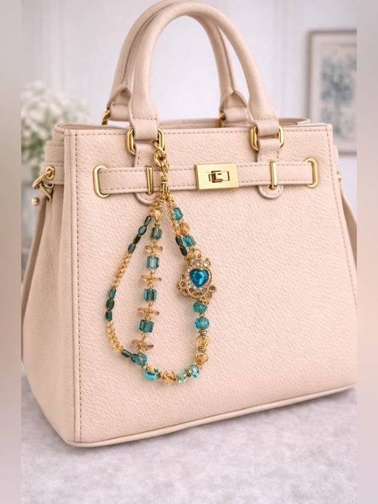 No Label Accessories - Elegant Gold and Teal Beaded Key Holder/Purse or Cellphone Chain